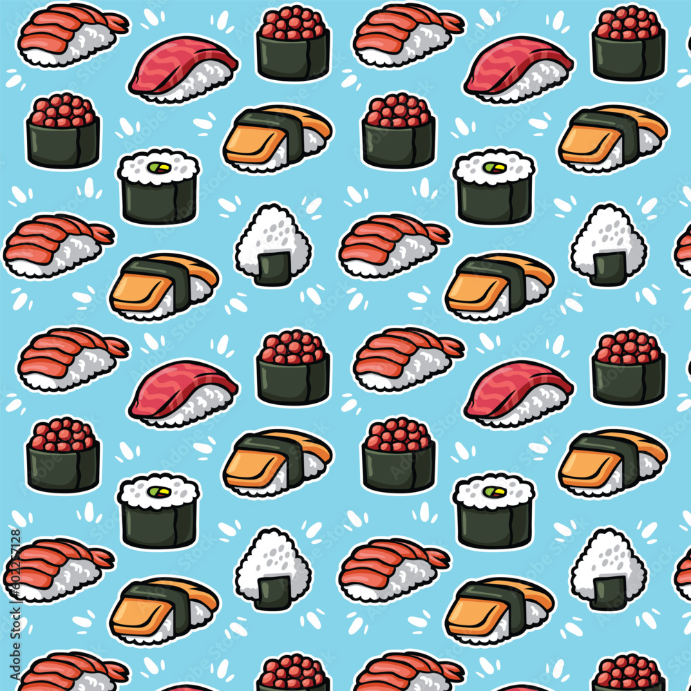 seamless pattern of sushi and rice doodle hand drawn seamless pattern of sushi and rice doodle hand drawn