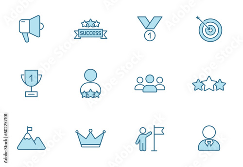 success line icons in two colors isolated on white background. success blue icon set for web design, ui, mobile apps, print polygraphy and promo business