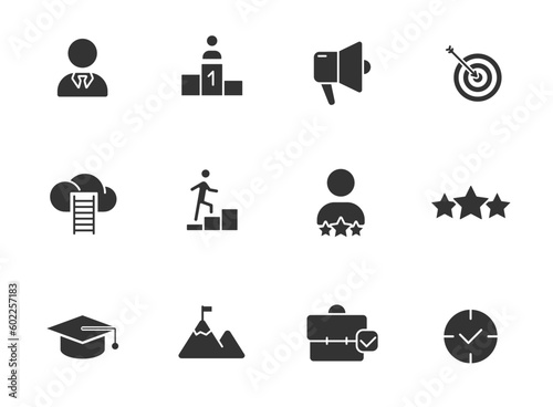 success glyph icons isolated on white background. success glyph icon set for web, mobile apps, ui design, print polygraphy and promo advertising business