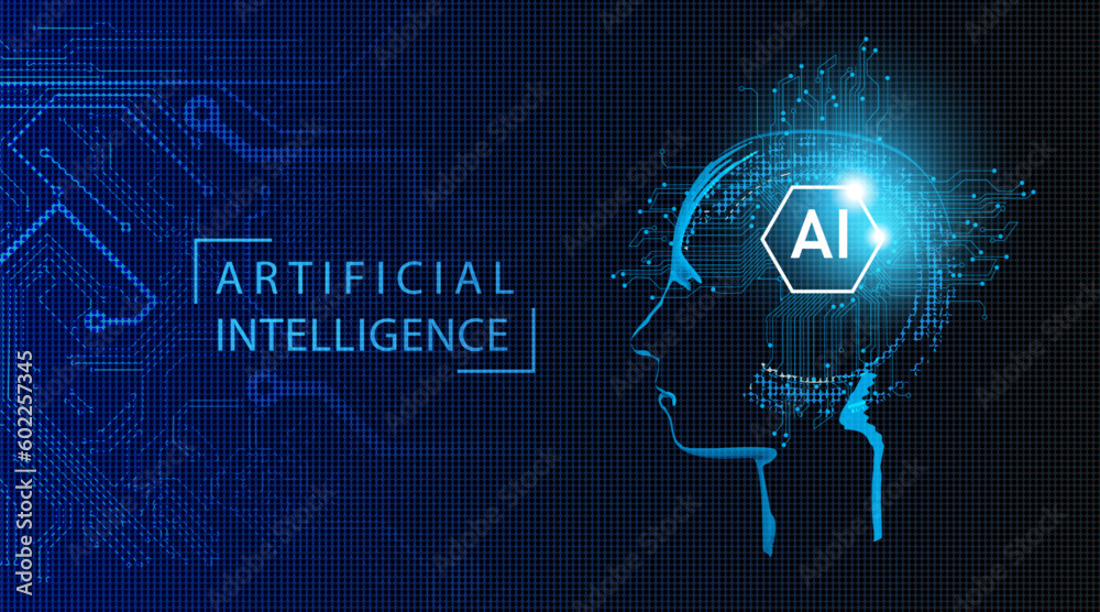 Ai robot of binary coding processing over blue background with circuit board and circle tech.Vector illustration Ai robot of binary coding processing over blue background with circuit board and circle tech.Vector illustration