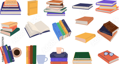 set of books in flat style isolated vector