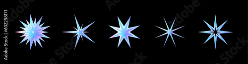 3d hologram star and sparkle icon. Y2k iridescent vector shape element for moden futuristic design photo