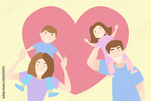 Global Day Of Parents. Happy world family day. Son and daughter and Old Parents have fun together with bright colors concept. Stylish modern flat card vector illustration.