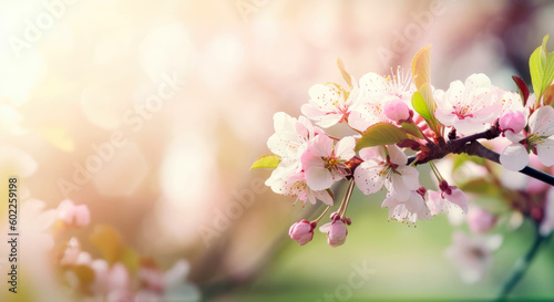 Cherry blossom branch, nature spring background, generative ai