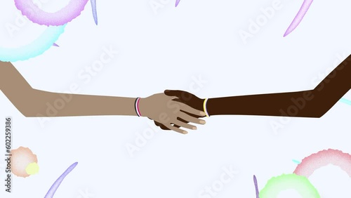 Two people with asexual and nobinary bracelets shaking hands photo