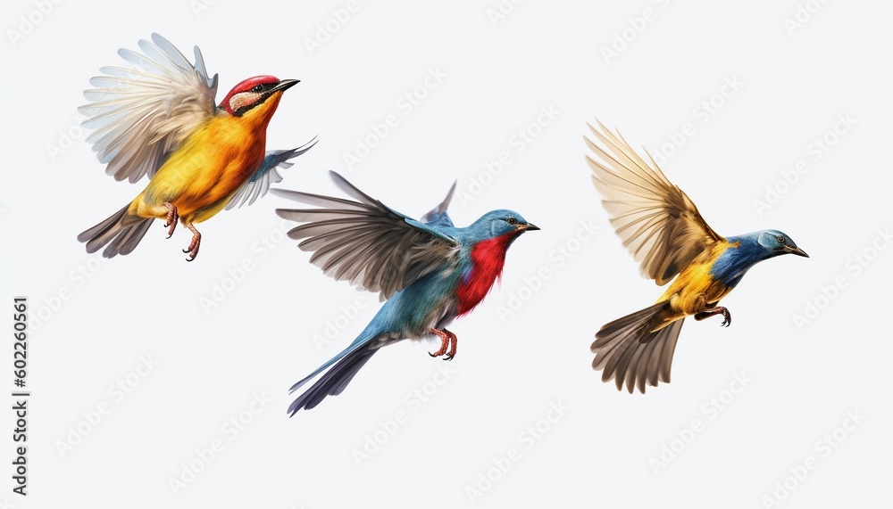 Fototapeta premium Colorful birds, bird standing, bird flying, group of birds, flying birds