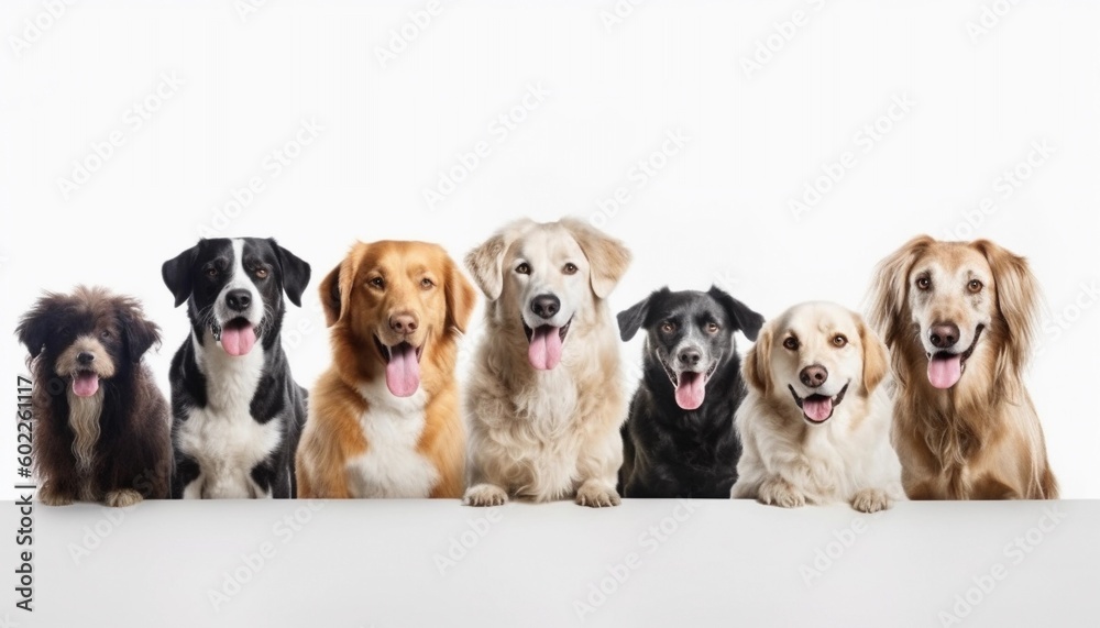 A group cute beautiful dogs, happy dog, smiling dogs, dog portrait, dog group photos