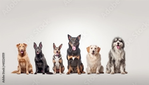 A group cute beautiful dogs, happy dog, smiling dogs, dog portrait, dog group photos