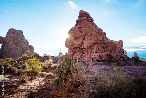 side view on turret arch at arches national park in utah usa photo