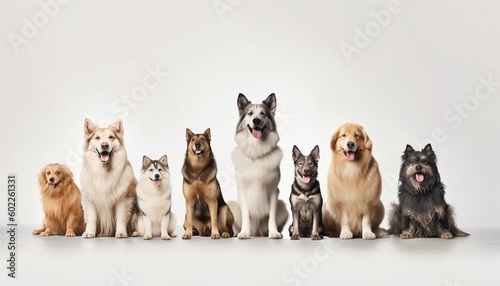 A group cute beautiful dogs, happy dog, smiling dogs, dog portrait, dog group photos