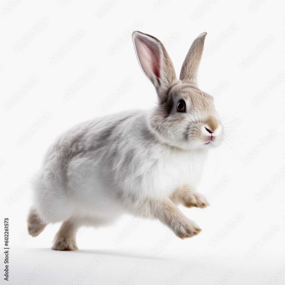 A cute pretty white rabbit, running rabbit A cute pretty white rabbit, running rabbit