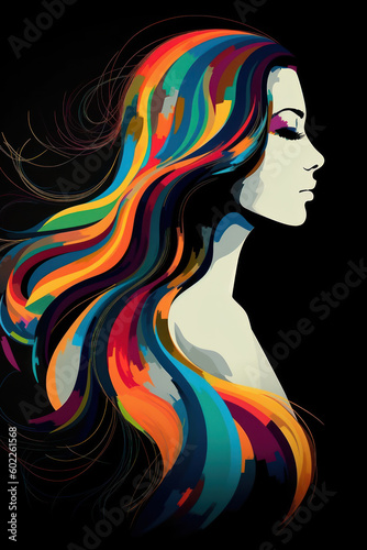 AI Generated image of a digital art colorful girl body drawing on a black background