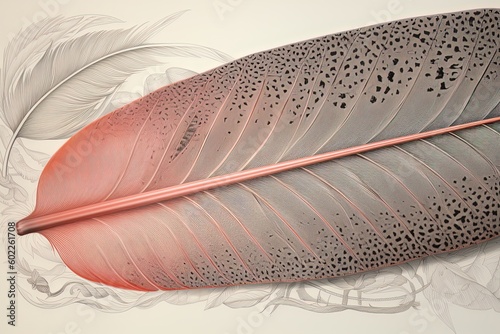Tela Realistic Flamingo Feather Drawing with Intricate Details and Delicate Shading,