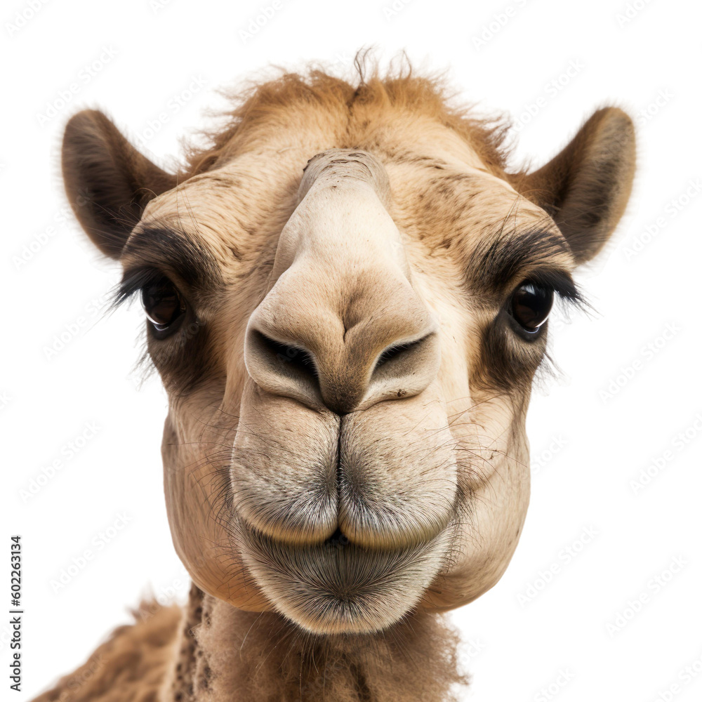 Fototapeta premium Close up of camel with a transparent background, Generative Ai