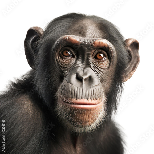 Close up of chimpanzee with a transparent background, Generative Ai © SuperPixel Inc
