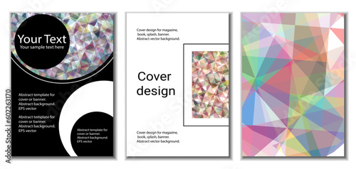 Cover design. Set of 3 covers. Imitation of crumpled paper. Unusual bright abstract background for magazine, book, splash, banner, vector. Imitation of crumpled paper