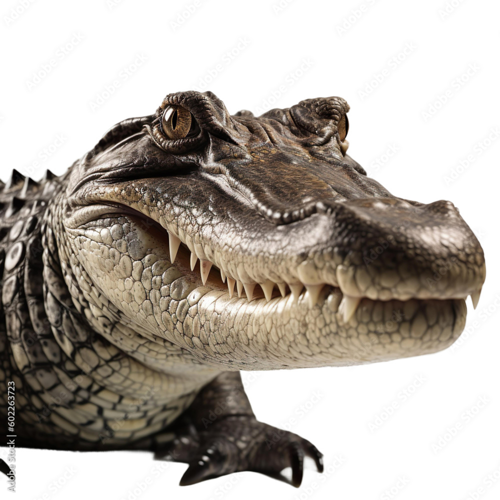 Close up of alligator isolated on transparent background, Generative Ai - obrazy, fototapety, plakaty 