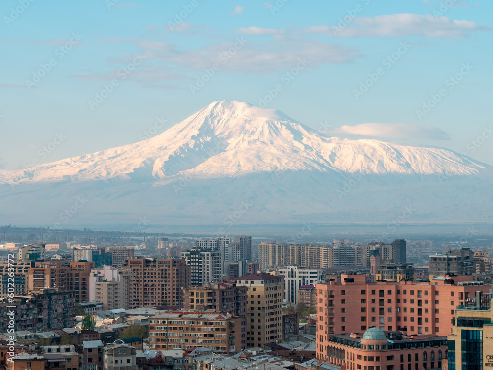 Yerevan Skyline on a sunny morning with Mount Ararat in the background - Landscape shot 1