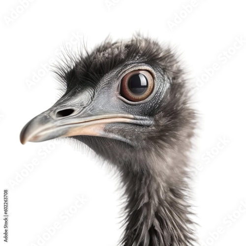Close up of emu isolated on transparent background, Generative Ai