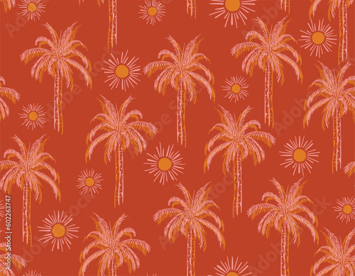 Modern Hand drawn Palm tree seamless pattern illustration © MSNTY_STUDIOX