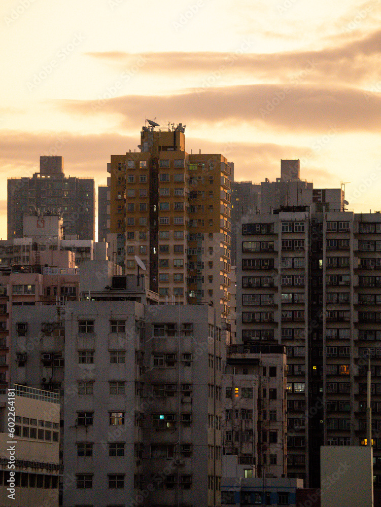 city skyline at sunset (Hong Kong)