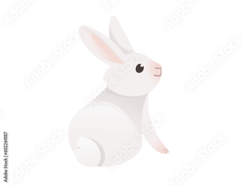 Cute white rabbit sitting on ground cartoon animal design vector illustration isolated on white background