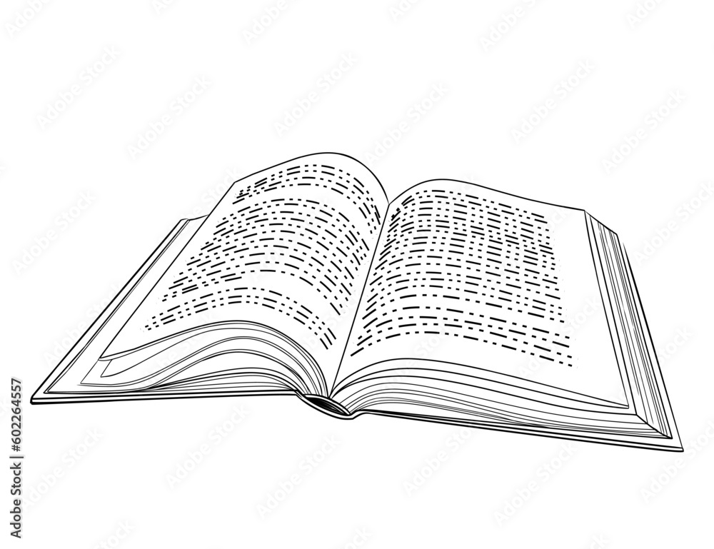 Fototapeta premium Outline style single opened book with hardcover vector illustration isolated on white background