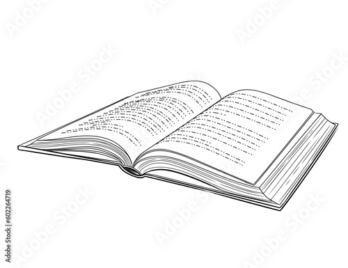 Outline style single opened book with hardcover vector illustration isolated on white background