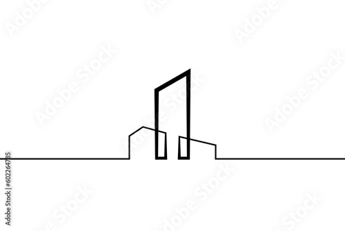 One continuous line. Minimalist home logo design. Thick bold line. Linear house design. One continuous line drawn isolated, white background.