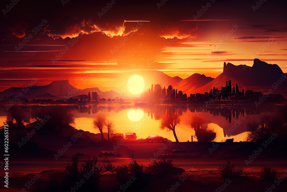Sunset panorama. Generative Ai