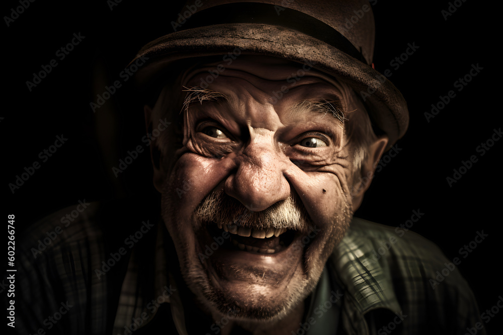 Happy old man laughing frantically. Generative AI