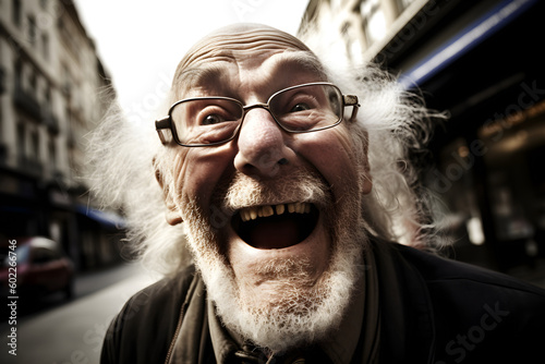 Happy old man laughing frantically. Generative AI