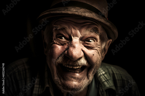 Happy old man laughing frantically. Generative AI