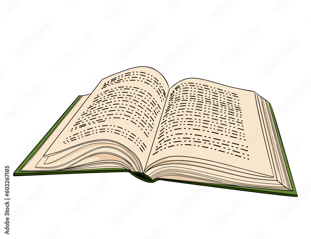 Fototapeta premium Hand drawn style single opened book with hardcover vector illustration isolated on white background