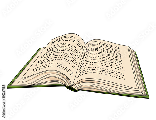 Hand drawn style single opened book with hardcover vector illustration isolated on white background