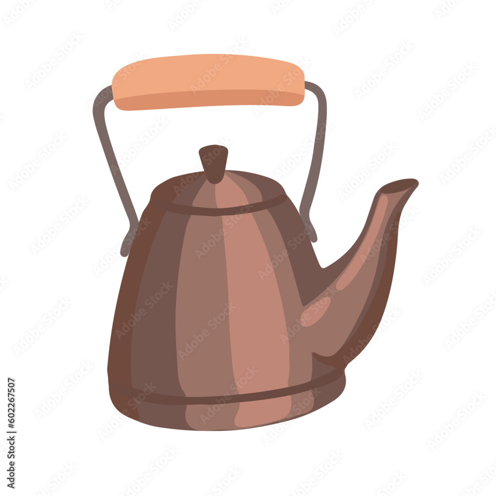 Simple retro teapot with wooden handle vector illustration isolated on white background Simple retro teapot with wooden handle vector illustration isolated on white background