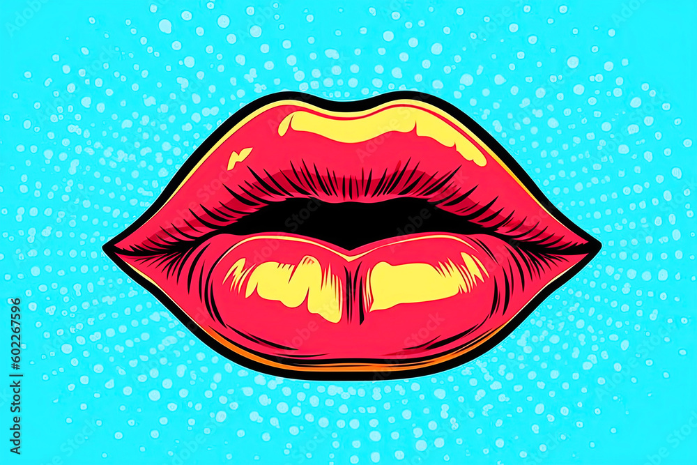 Background with cosmic lips in the style of pop art pin-up. Generative AI illustration. Background with cosmic lips in the style of pop art pin-up. Generative AI illustration.