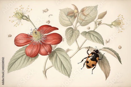 Capturing the Intricate Beauty of a Ladybug: A Fine Linework and Watercolor Drawing, generative AI