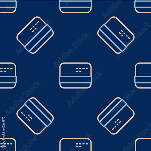 Line Credit card icon isolated seamless pattern on blue background. Online payment. Cash withdrawal. Financial operations. Shopping sign. Vector