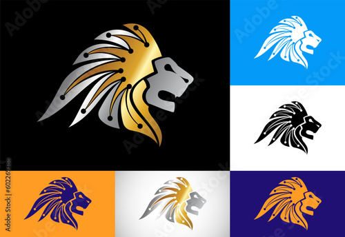 Lion Head logo design template, Animal logo design vector icon illustration