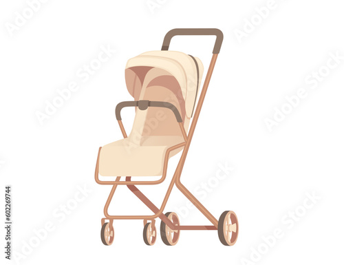 Beige color baby carriage on wheels vector illustration isolated on white background