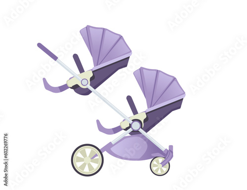 Purple color baby carriage on wheels vector illustration isolated on white background