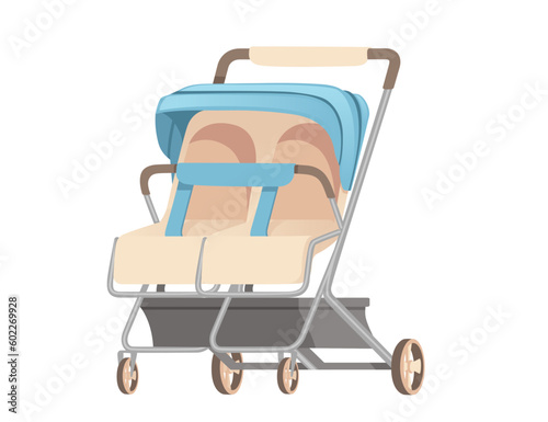 Blue color dual baby carriage on wheels vector illustration isolated on white background