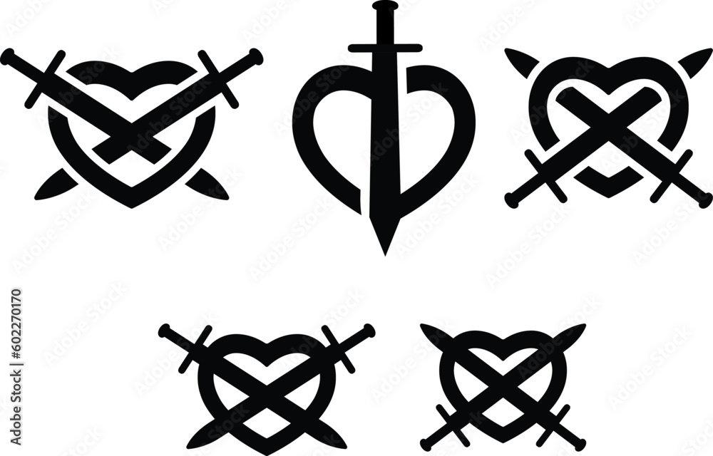 Set of Sword through heart for icon, logo, tattoo vector illustration Set of Sword through heart for icon, logo, tattoo vector illustration