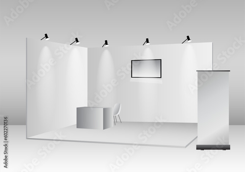 set of realistic trade exhibition stand or white blank exhibition kiosk or stand booth corporate commercial. eps vector