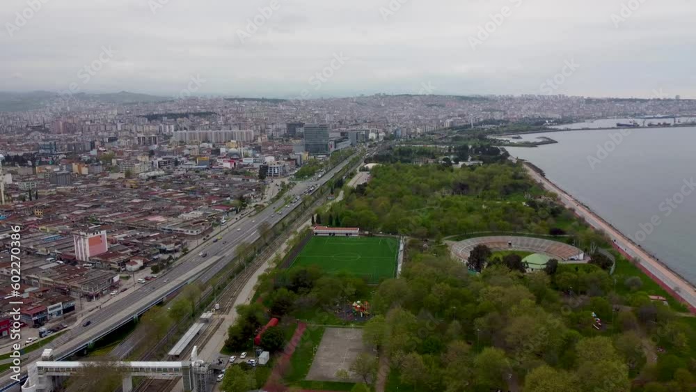 Aerial harbor and park in Samsun city center 4K Aerial harbor and park in Samsun city center 4K
