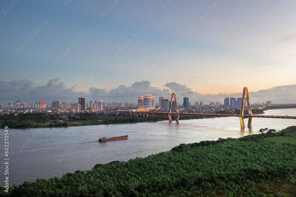 Fototapeta premium Nhat Tan bridge at sunset in Hanoi, Vietnam