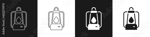 Set Camping lantern icon isolated on black and white background. Vector