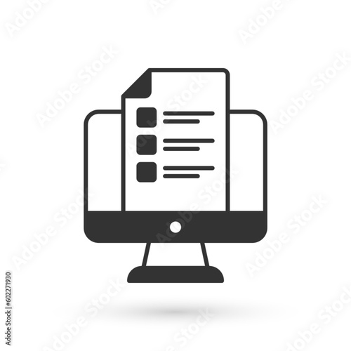 Grey Online quiz, test, survey or checklist icon isolated on white background. Exam list. E-education concept. Vector