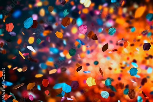 Bright party confetti is falling down, holiday generative AI background  © Olena Panasovska